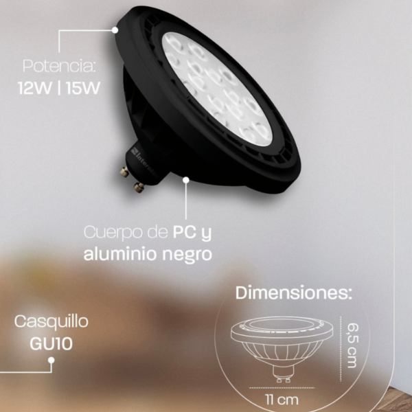 Lampara led tipo AR-111 | Negra | 12w | 15w - Image 4