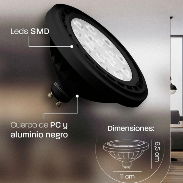 Lampara led tipo AR-111 | Negra | 12w | 15w - Image 5